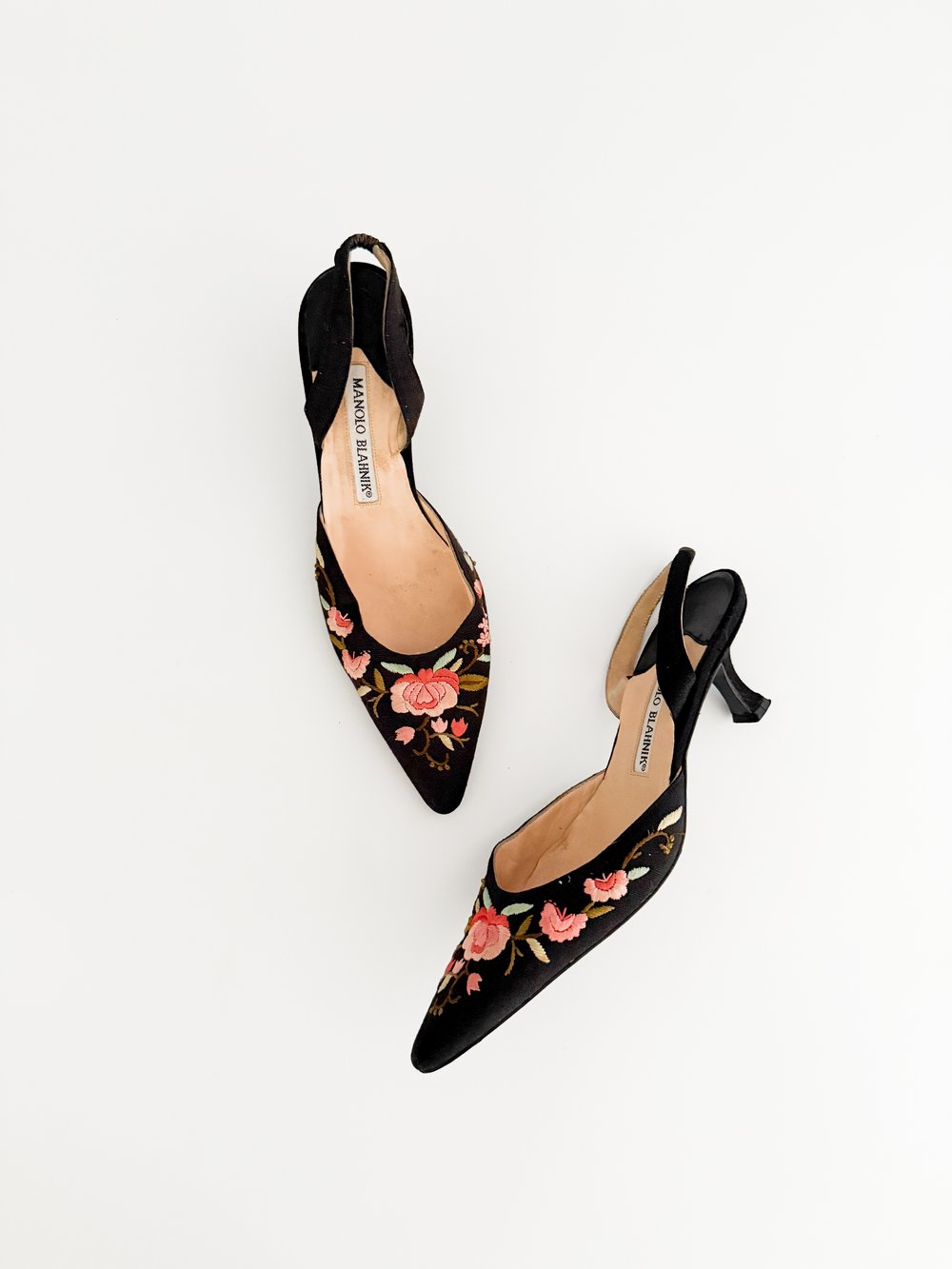 Manolo Blahnik Floral Embroidered Slingback Mule Heels (IT Manolo Blahnik Floral Embroidered Slingback Mule Heels (IT